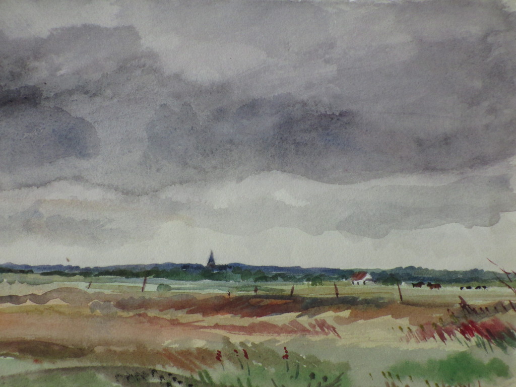 Han Krug, Renesse onder wolkenlucht, Aquarel kopen? Bied vanaf 25!