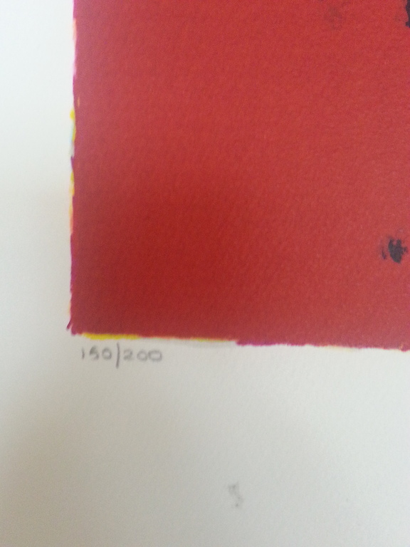 Mattie Schilders, zeefdruk op papier, titel: Gele rotsen, als wolken om een berg kopen? Bied vanaf 40!