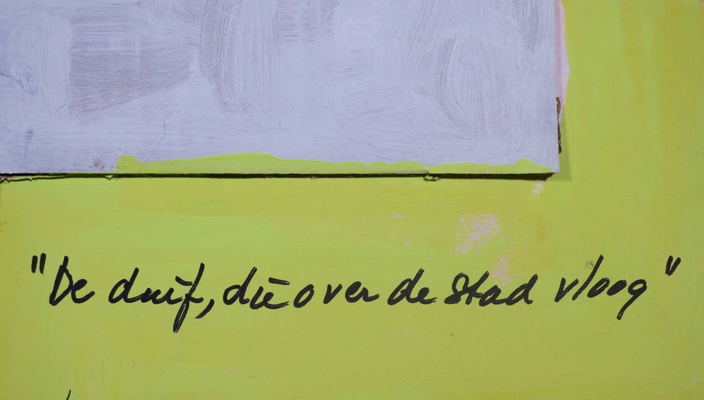 Meertje Kaal: Olieverf en collage op karton, De duif die.. - Ingelijst (Groot) kopen? Bied vanaf 1!