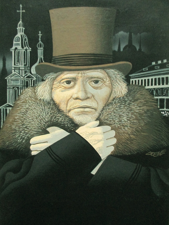 Eppo Doeve, gouache, ontwerp voor boek "Petersburgse vertellingen" met boek verkocht voor € 100!