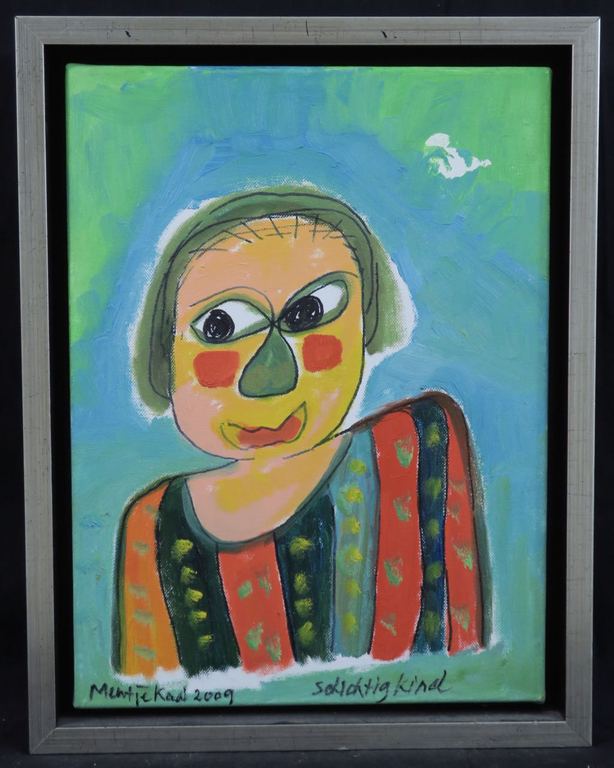 Meertje Kaal: Olieverf op canvas, Schichtig kind - Ingelijst (baklijst) verkocht voor € 85!