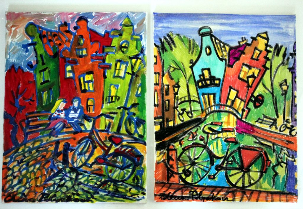 Elena Polyakova (21e eeuw)  - Amsterdamse grachten -Acrylverf op doek kopen? Bied vanaf 50!