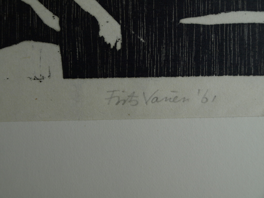 Frits Vanèn :  Houtsnede – Theater I – 1961 – oplage 15 ex. kopen? Bied vanaf 1!