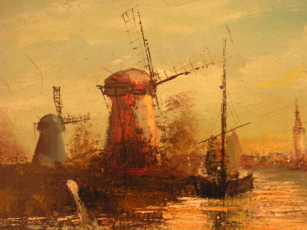 Onbekende kunstenaar - olieverf op doek - mogelijk haven van Sneek? kopen? Bied vanaf 90!