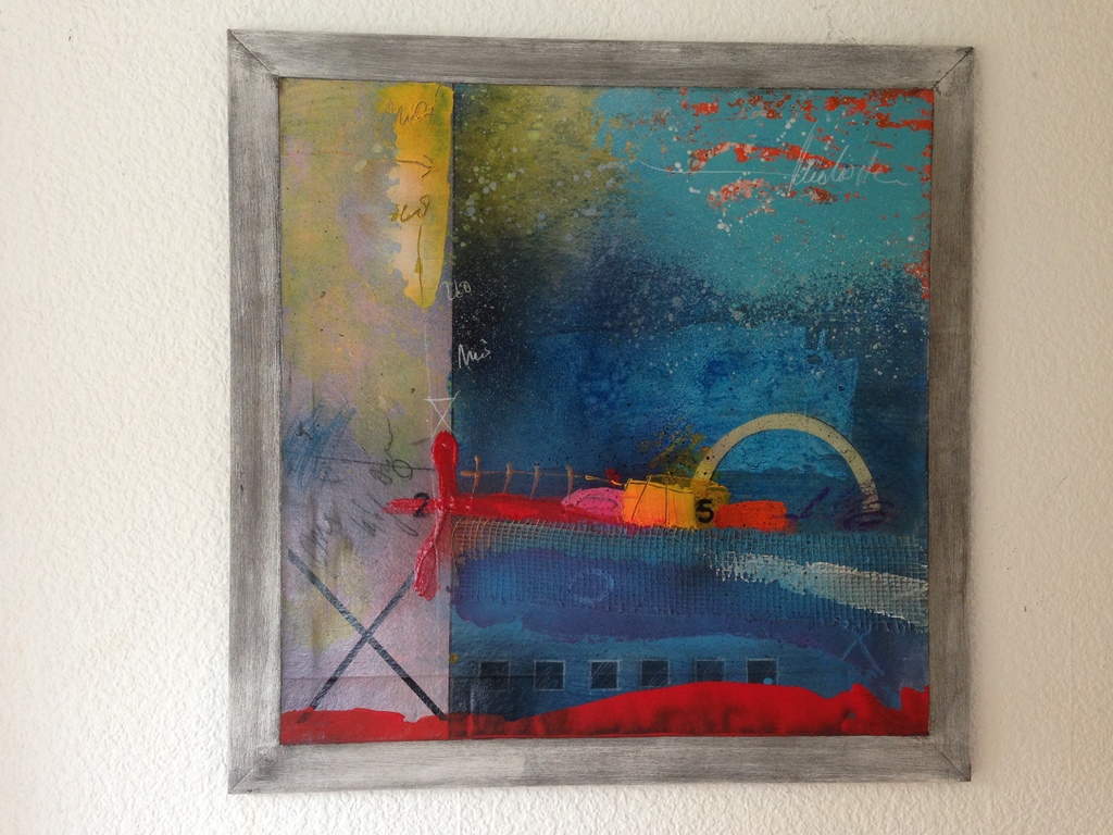 theo koster ,gemengde techniek op linnen, seaside verkocht voor € 175!