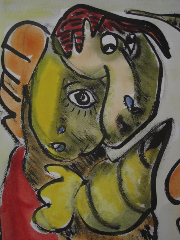 Mooie Quintus Jan Telting 1931-2003 grote gesigneerde Gouache "Life Dancers"  kopen? Bied vanaf 1!