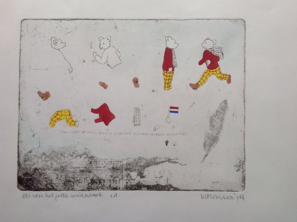 W. Monna  : Kleurets voor grote Bruintje Beer winterboek , eigen druk 1974  verkocht voor € 40!