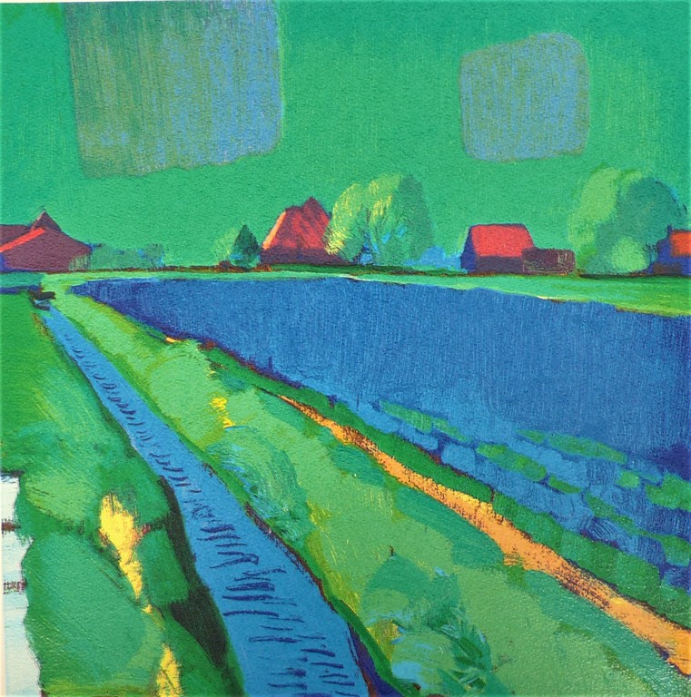 Jentsje Popma,zeefdruk op papier,Bollenveld,Handgesigneerd verkocht voor € 75!