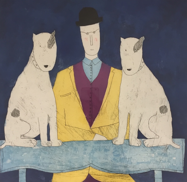 Annora Spence - Annora Spence, kleurenets, 'Lady and two dogs' verkocht voor € 125!
