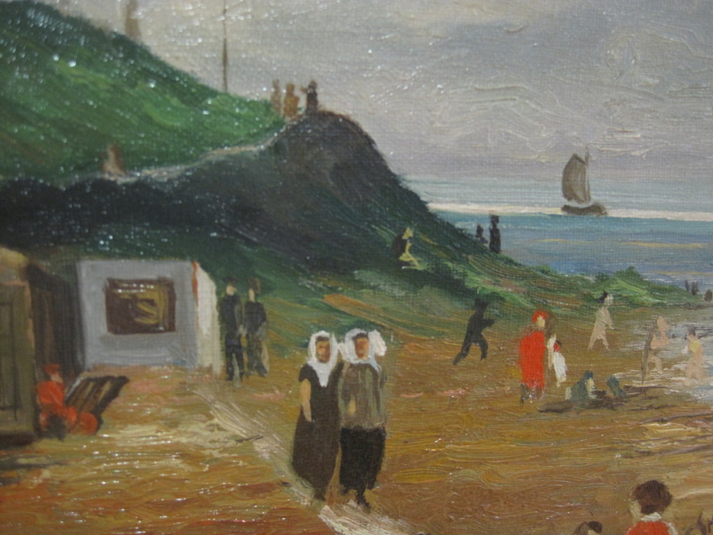 Chris Snijders 1881-1943 olieverf "dagje aan strand Scheveningen" 1938  kopen? Bied vanaf 1!