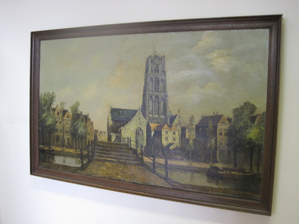 Groot ca. 1920 Rotterdam stadsgezicht  Delftsche vaart Laurenskerk gesigneerd  kopen? Bied vanaf 1!