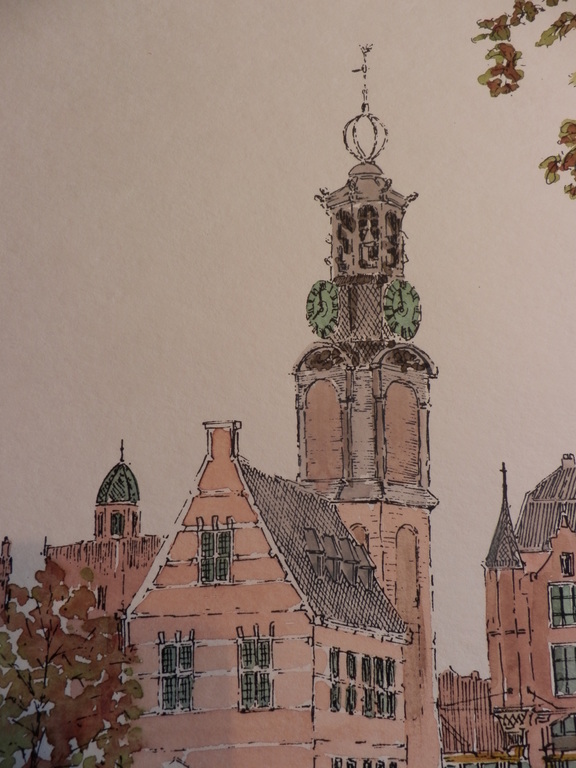 AD van HASSEL  Ingekleurde AQUAREL  BLOEMENMARKT ADAM kopen? Bied vanaf 30!