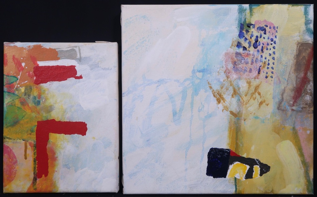 Vanche: 2x Olieverf op doek, Phonetic painting 17 L/R verkocht voor € 51!