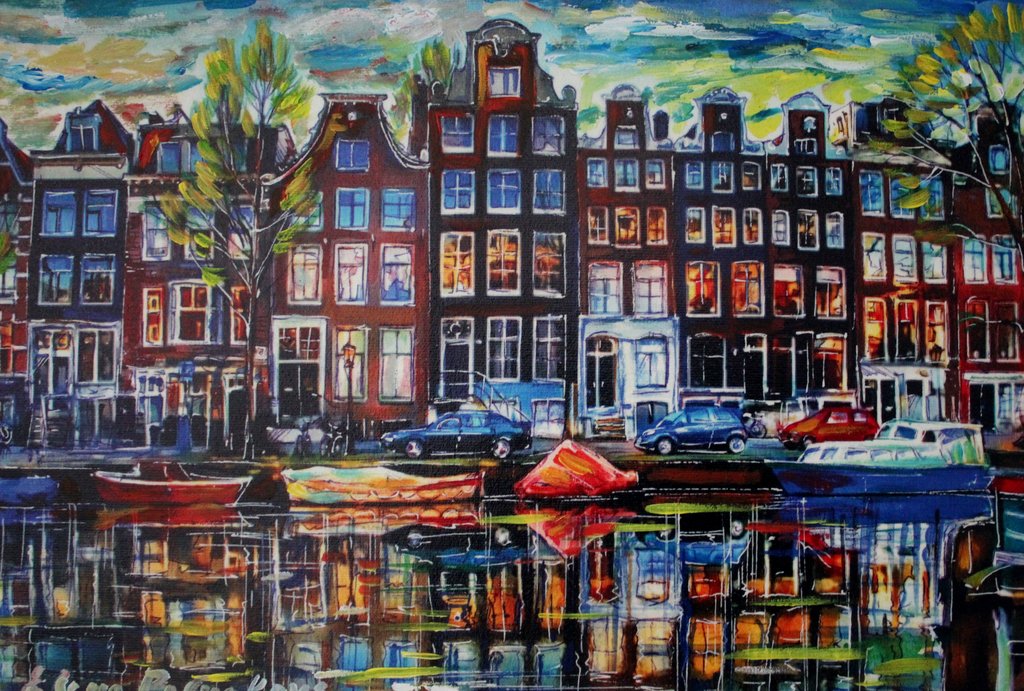 Elena Polyakova:   Amsterdam, Gemengde techniek verkocht voor € 100!