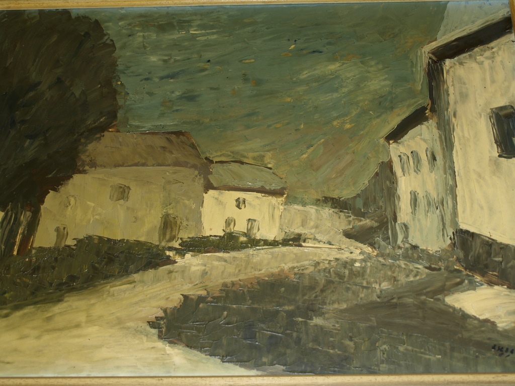EVERT SLEGERS (1948): Olieverf op paneel - Dorp - Gesigneerd & ingelijst-1981 verkocht voor € 65!