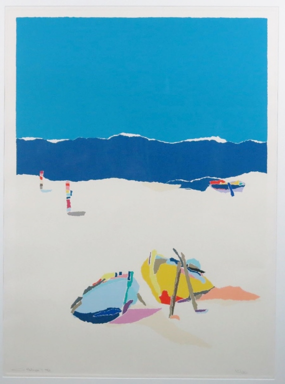 Gerard 't Hart: Zeefdruk, Strand I - Ingelijst (Groot) verkocht voor € 85!