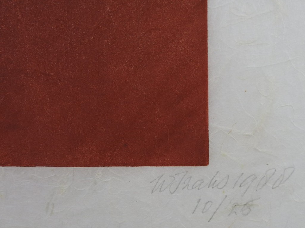 Wim Izaks: Lino op rijstpapier, Zonder titel rood (groot) kopen? Bied vanaf 1!