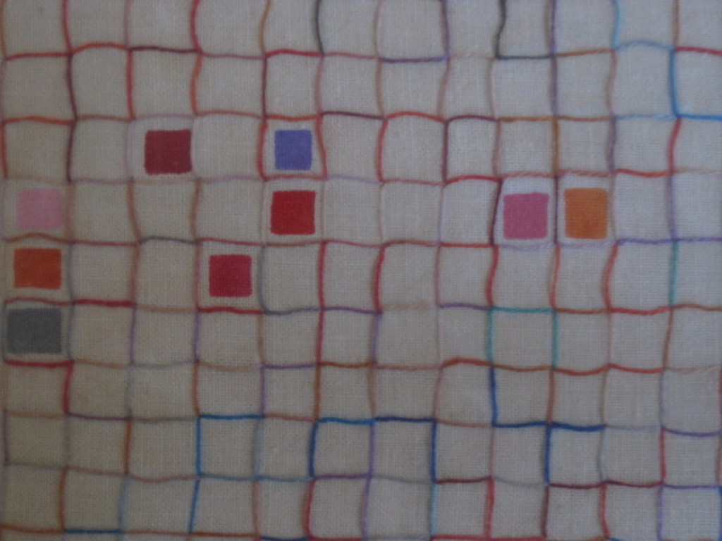 De laatste ! orig borduurwerk op textiel "compositie" van Helene Briels 1954 - kopen? Bied vanaf 1!