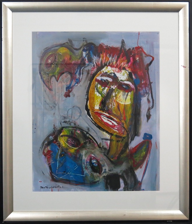 Jan te Wierik: Acryl op papier, Zonder Titel -Ingelijst verkocht voor € 850!