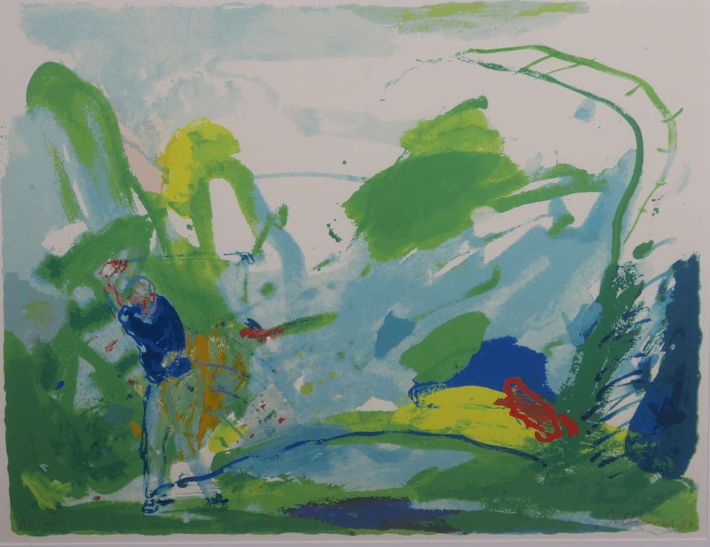 Jan van Diemen: Zeefdruk, Golfer - Ingelijst (groot) kopen? Bied vanaf 40!