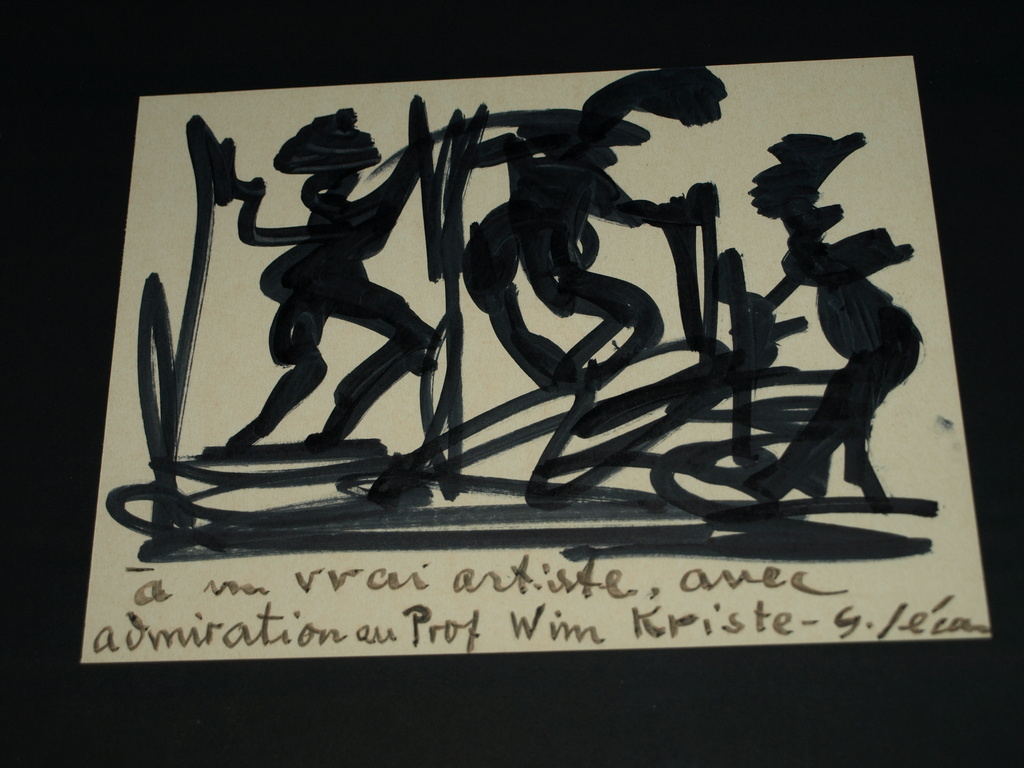 Tekening met zwarte verf – 3 Skiërs - Gesigneerd – Ingelijst  kopen? Bied vanaf 1!