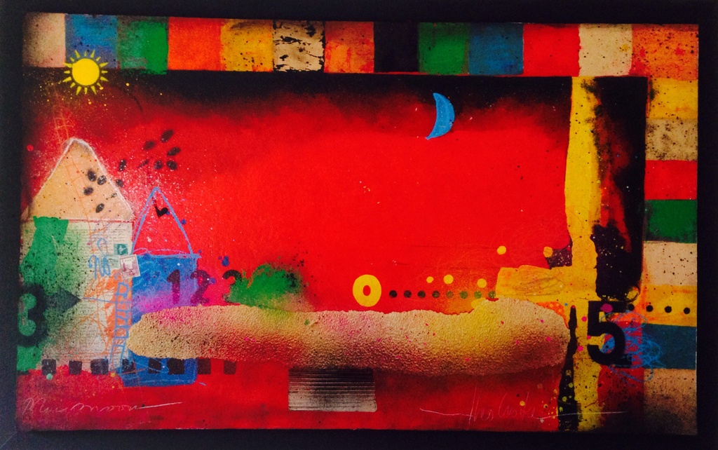 Theo koster, gemengde techniek, dag maan dag zon. verkocht voor € 110!