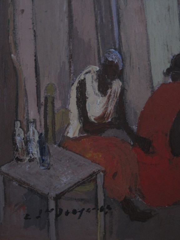 Gesigneerd Afrikaans olieverf op doek schilderij "personen op plein"  kopen? Bied vanaf 1!