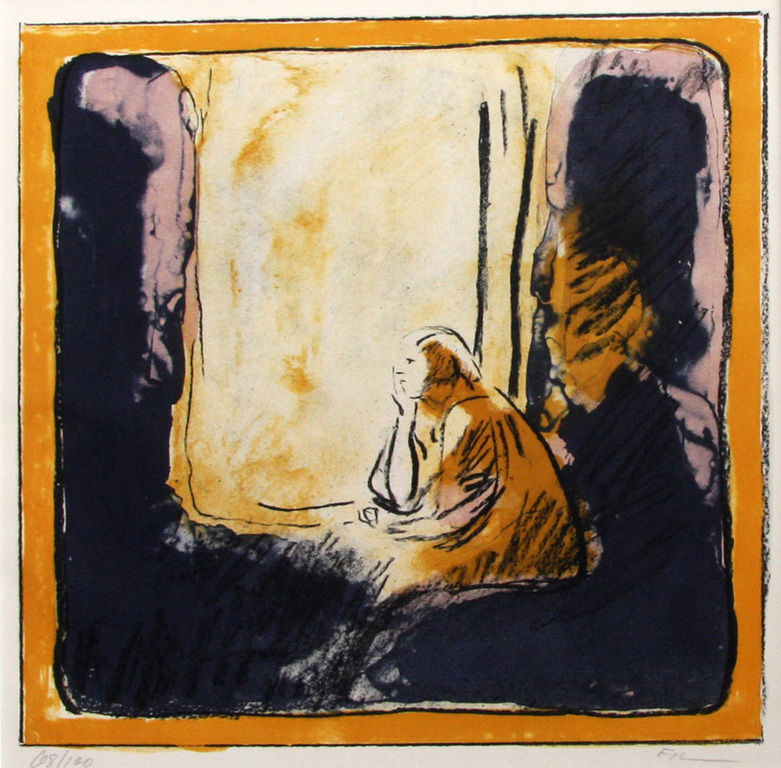 Luis Filcer, kleurenlitho, vrouw aan venster verkocht voor € 35!