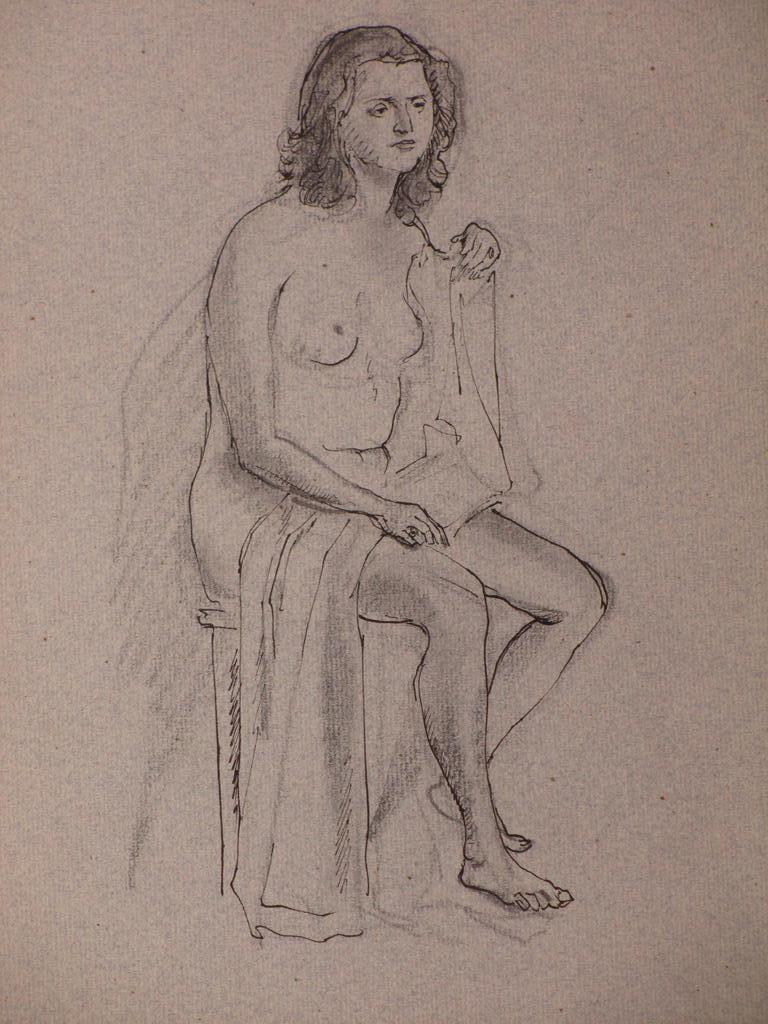 Harm Kamerlingh Onnes - Harm Kamerlingh Onnes, Zittend naaktmodel, Inkttekening kopen? Bied vanaf 1!