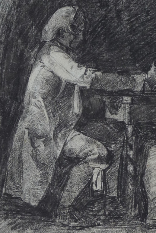 Willem de Zwart, Krijtekening, 2 Klassiek geklede figuren aan tafel kopen? Bied vanaf 265!