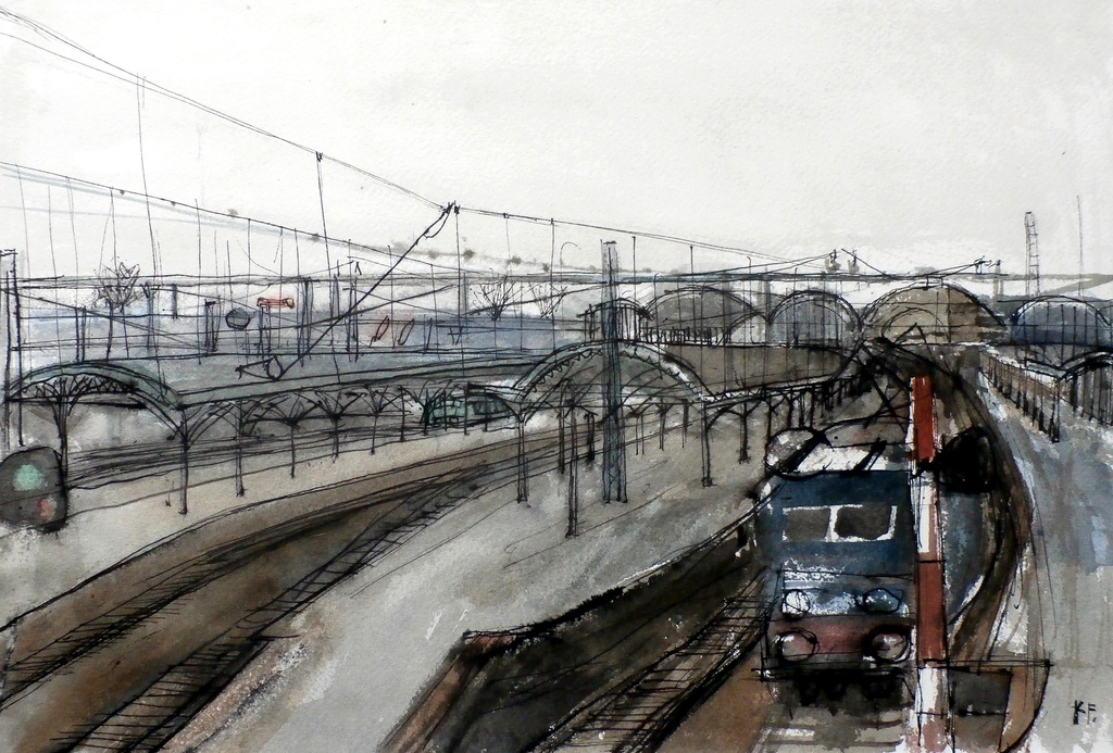 Kees Franse - aquarel: station Utrecht - 1964 kopen? Bied vanaf 75!