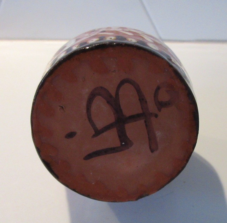 Art nouveau aardewerken vaasje met slibglazuur decoratie kopen? Bied vanaf 5!