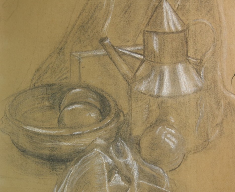 Onbekend gesigneerd: Krijt op papier, Stilleven + vier etsen kopen? Bied vanaf 1!