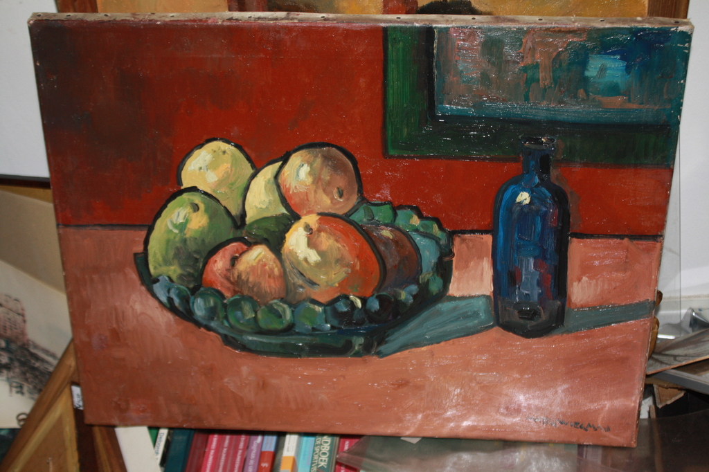 MATTH WIEGMAN - STILLEVEN MET APPELS EN BLAUWE FLES - BERGENSE SCHOOL kopen? Bied vanaf 875!