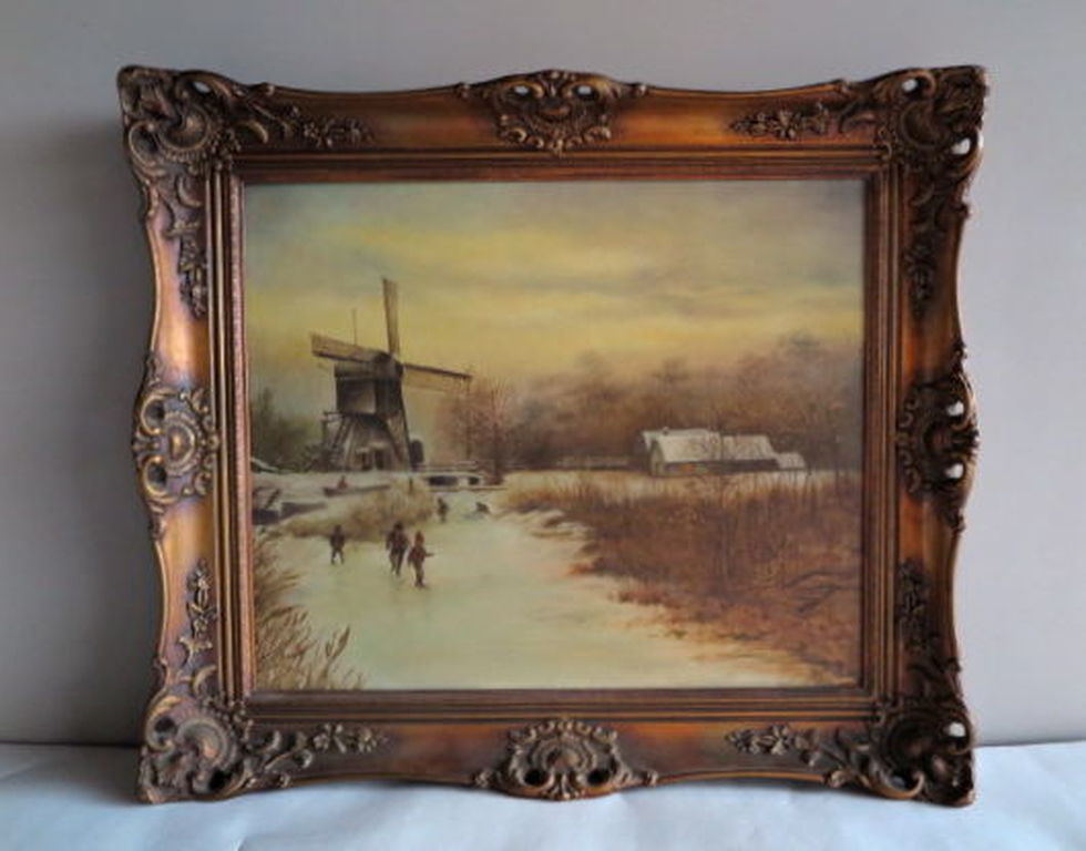 Piet Peters (1889-1950)-Winterlandschap-Gesign- Olieverf op doek-IN FRAAIE LIJST verkocht voor € 35!