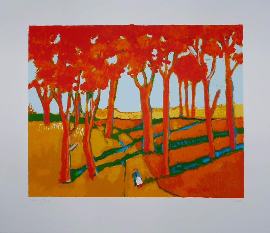 Toon Hermans: Zeefdruk, Landschap met geliefden, Gesigneerd kopen? Bied vanaf 190!