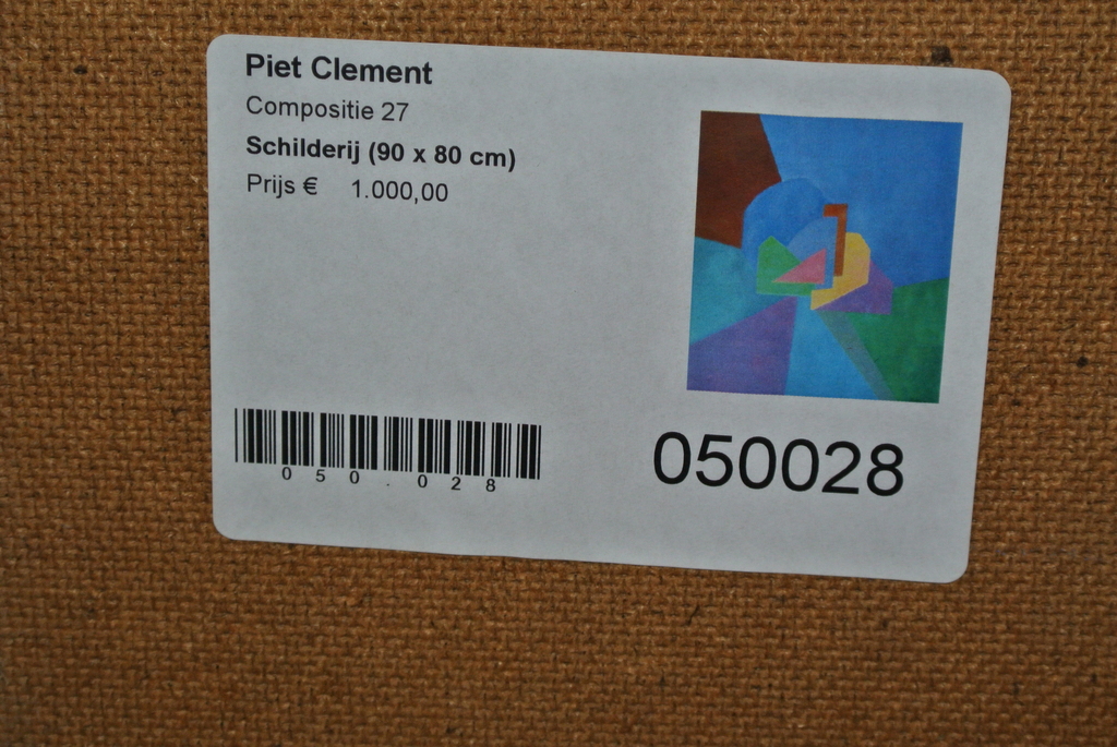 Piet Clement. - Compositie 27 - Olieverf op schildersboard. Gesigneerd. 1987. kopen? Bied vanaf 129!