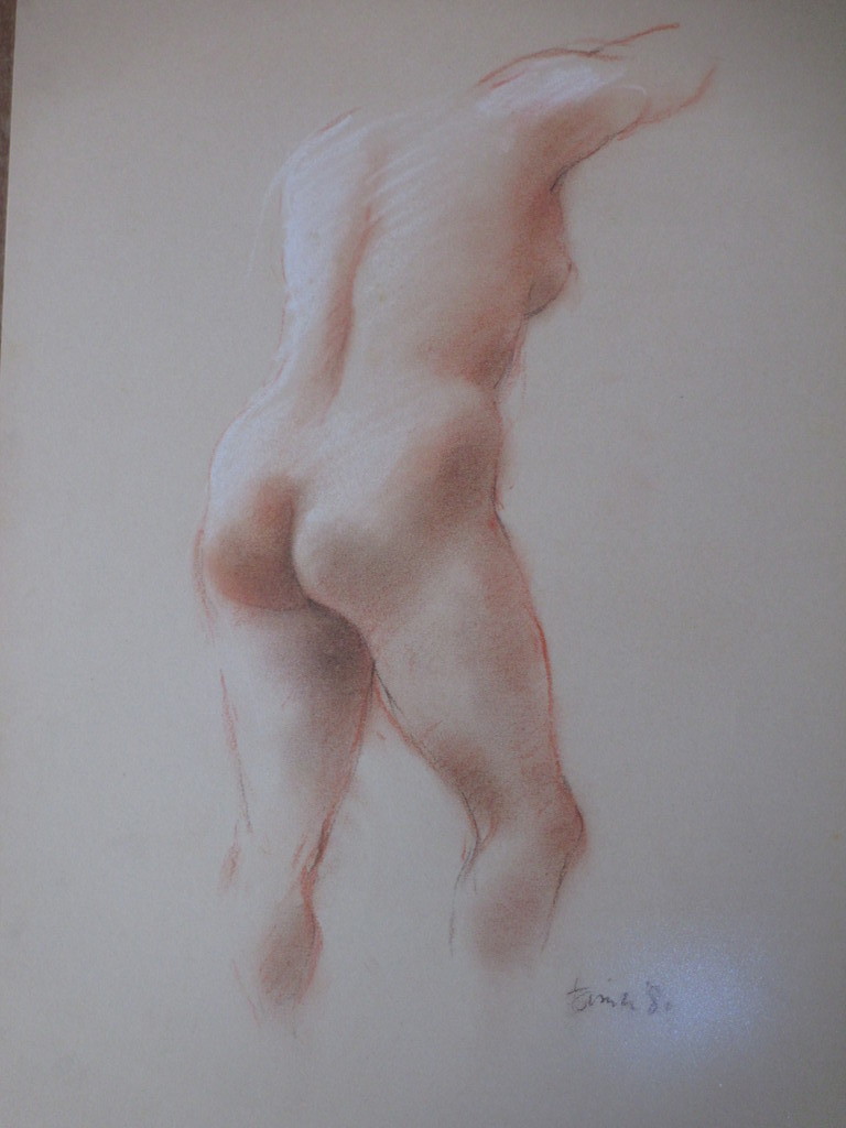 Onbekende kunstenaar, Naakt op de rug gezien, Roodkrijttekening kopen? Bied vanaf 1!