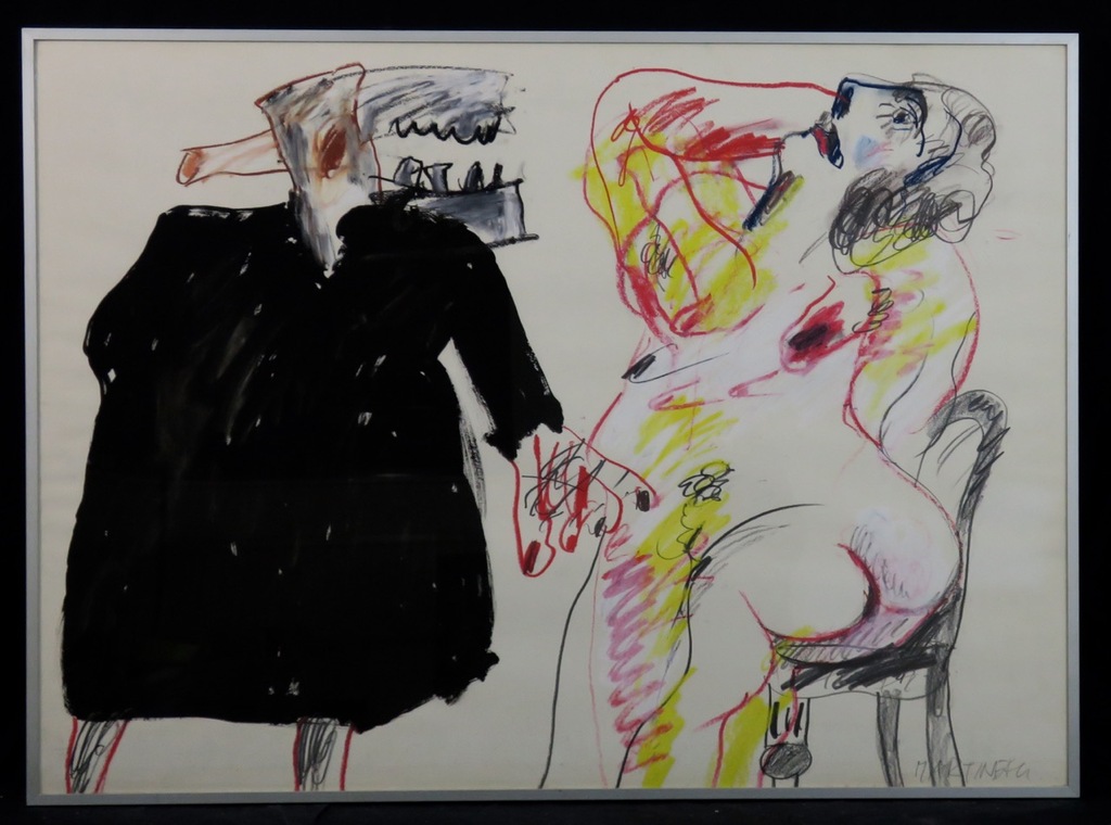 Anton Martineau: Gemengde techniek, Naakt meisje en vreemde - Ingelijst (groot) kopen? Bied vanaf 150!