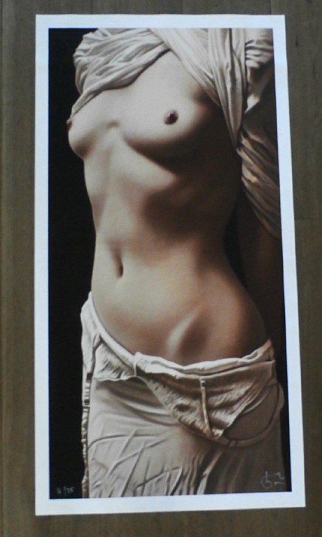 Willi Kissmer - giclee op linnen: Half naakt met 2 doeken - groot! kopen? Bied vanaf 250!