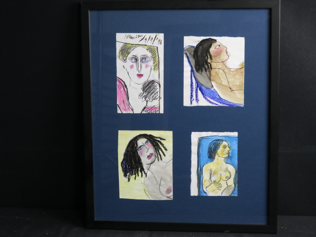 Corneille: 4 tekening in kleur. Aquarel/Krijt/Potlood - Ingelijst kopen? Bied vanaf 1450!