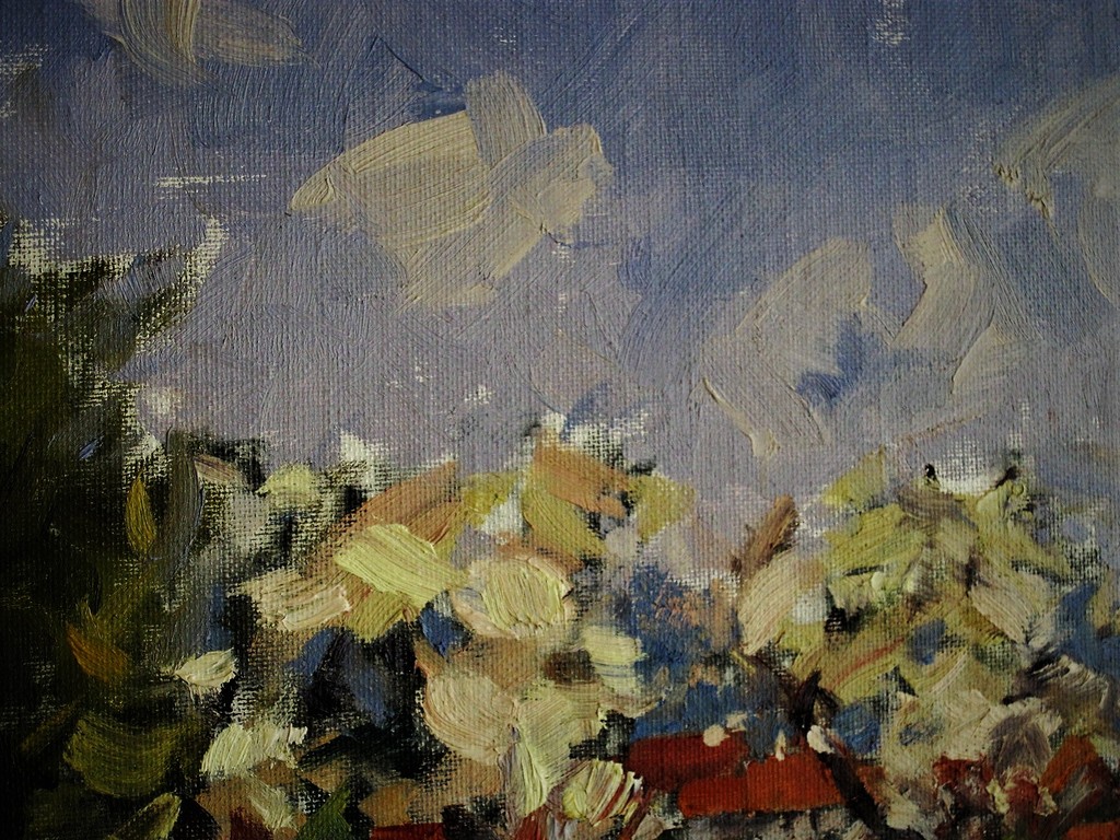 Fraai impression 1950 Hongaars? gesigneerd olieverf "landschap met bloesembomen" kopen? Bied vanaf 1!