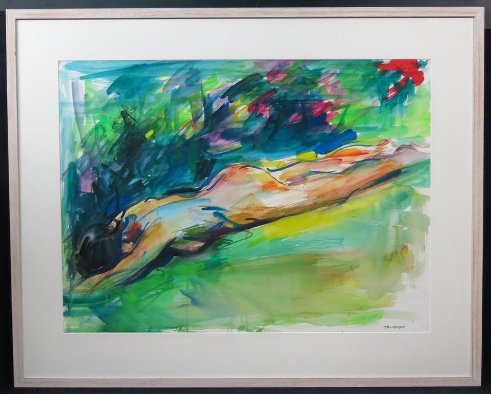 Bob ten Hoope: Aquarel, Liggend naakt -Ingelijst verkocht voor € 250!
