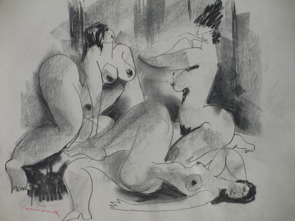 Theo Beerendonk, Drie voluptueuze naakten, Tekening kopen? Bied vanaf 55!