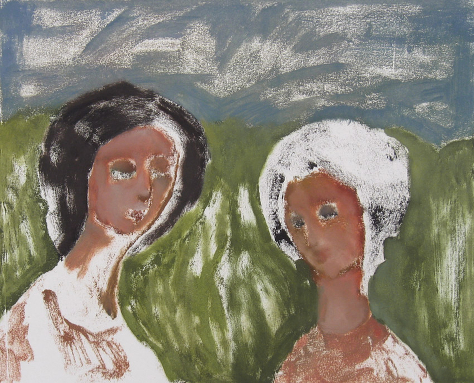 Irene Joffroy - Twee vrouwen in landschap - olieverf op papier kopen? Bied vanaf 1!