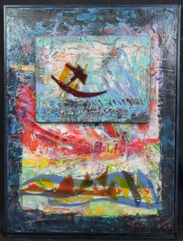 Franca Muller Jabusch: Olieverf op 2 doeken, Blue Song - Ingelijst verkocht voor € 100!