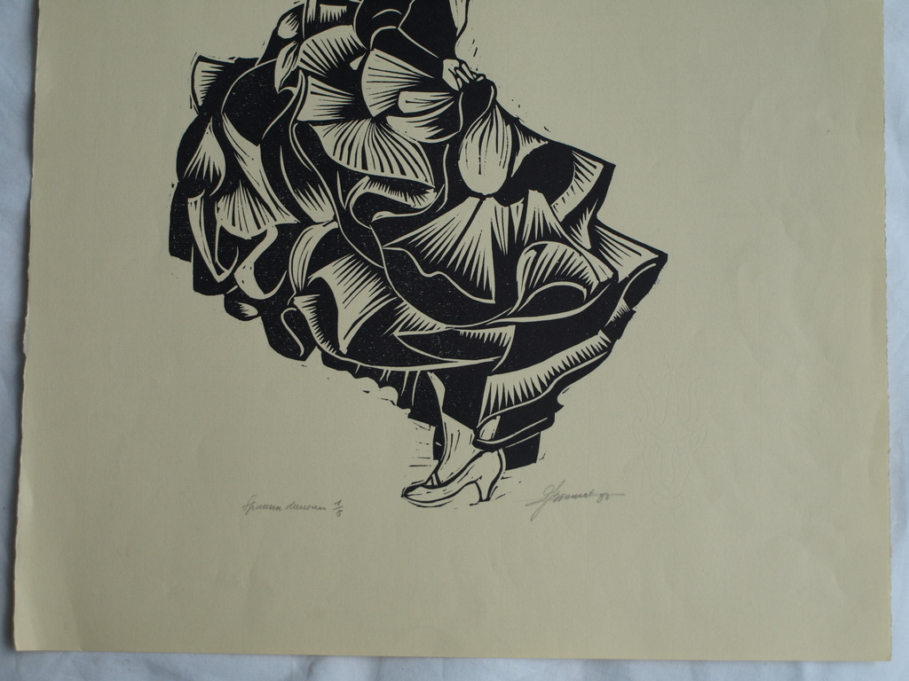 Jozef Bossaert : Houtsnede , Spaanse danseres – gesigneerd - 1982 – nr 1 / 5 ex. kopen? Bied vanaf 1!