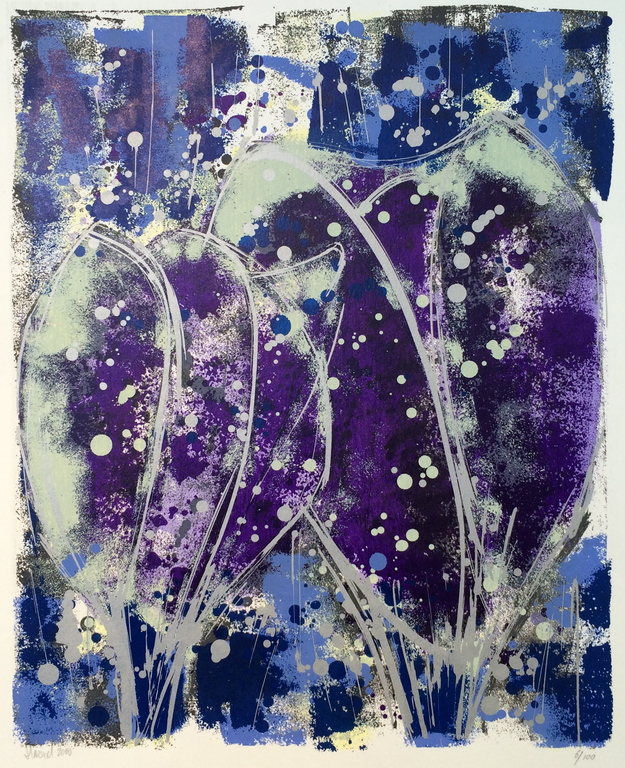 Ad van Hassel;, zeefdruk op papier, titel:"Paarse tulpen" kopen? Bied vanaf 1!