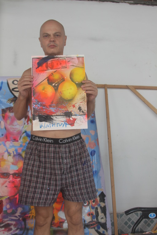 Peter Klashorst , gem. Techniek op papier, titel: Apple kopen? Bied vanaf 1!