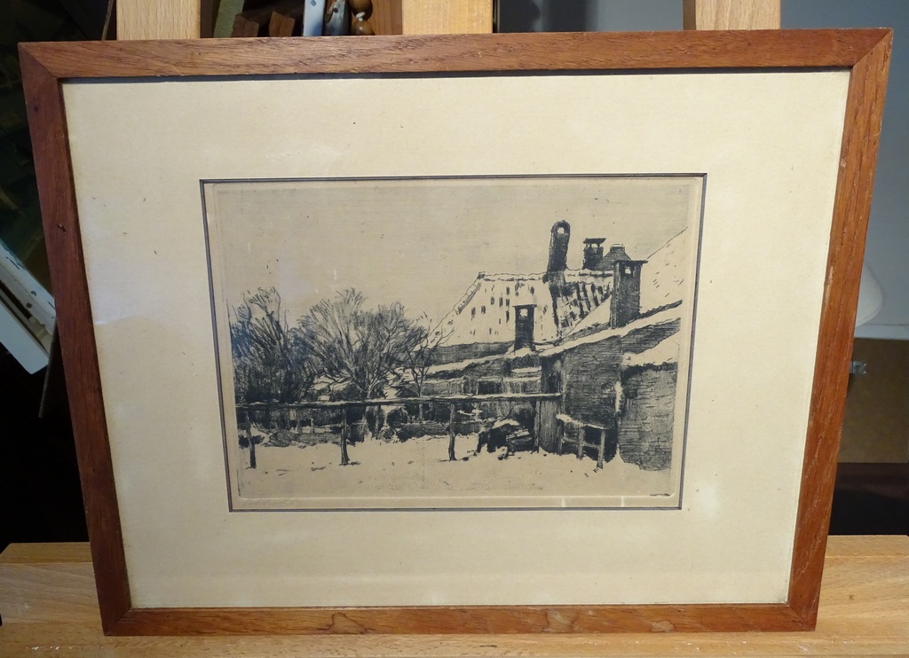 Chris van der Windt (1877-1952) --  Ets  --  Winters boerderijgezicht kopen? Bied vanaf 40!